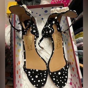 Salvatore Ferragamo polka dot sandals heels 7 c